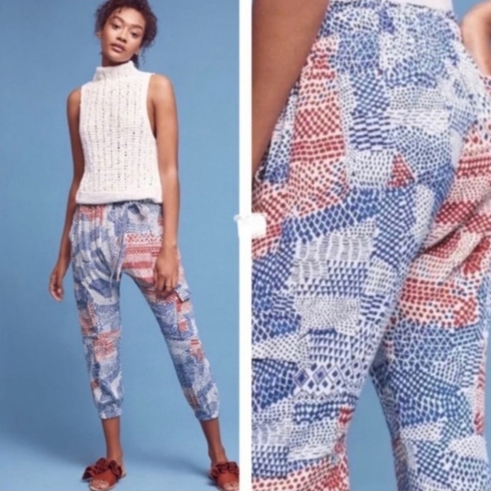 HEI HEI M Printed Nouveau Harem Jogger Pants Drop Crotch Cargo